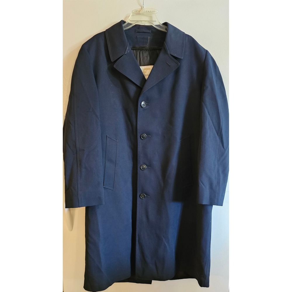 Vintage London Fog Mens Navy Blue Trench Coat Maincoat Red Faux Fur Liner 42 Reg